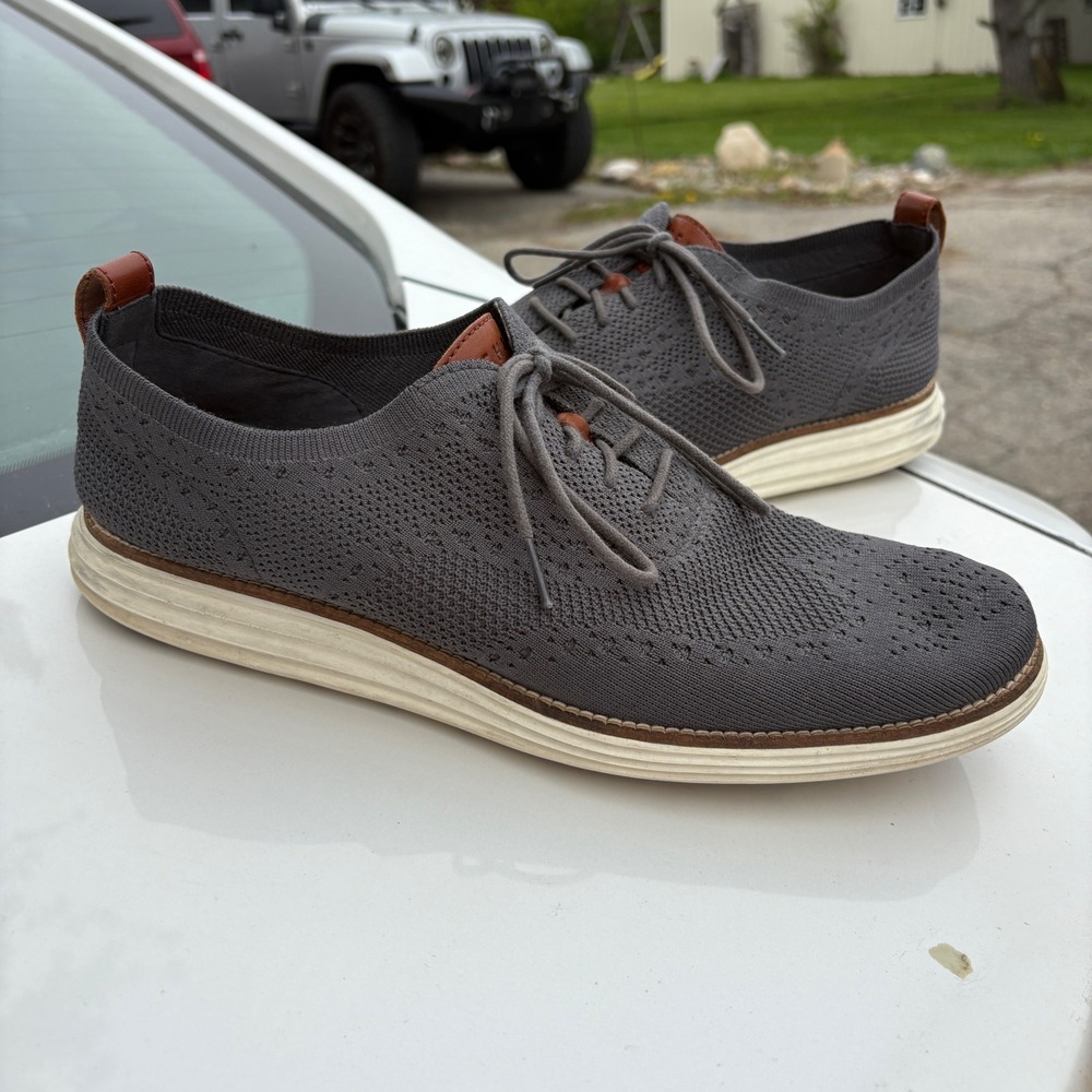Cole Haan Shoes Men 12M 2.Zerogrand Laser Wingtip Oxford Gray Knit C27961